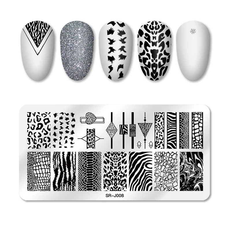 Набор штампованных пластин для ногтей с цветами и животными геометрический