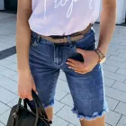 Шорты женские джинсовые с завышенной талией, повседневные модные короткие джинсы с эластичным поясом и широкими штанинами, пять точек, большие размеры