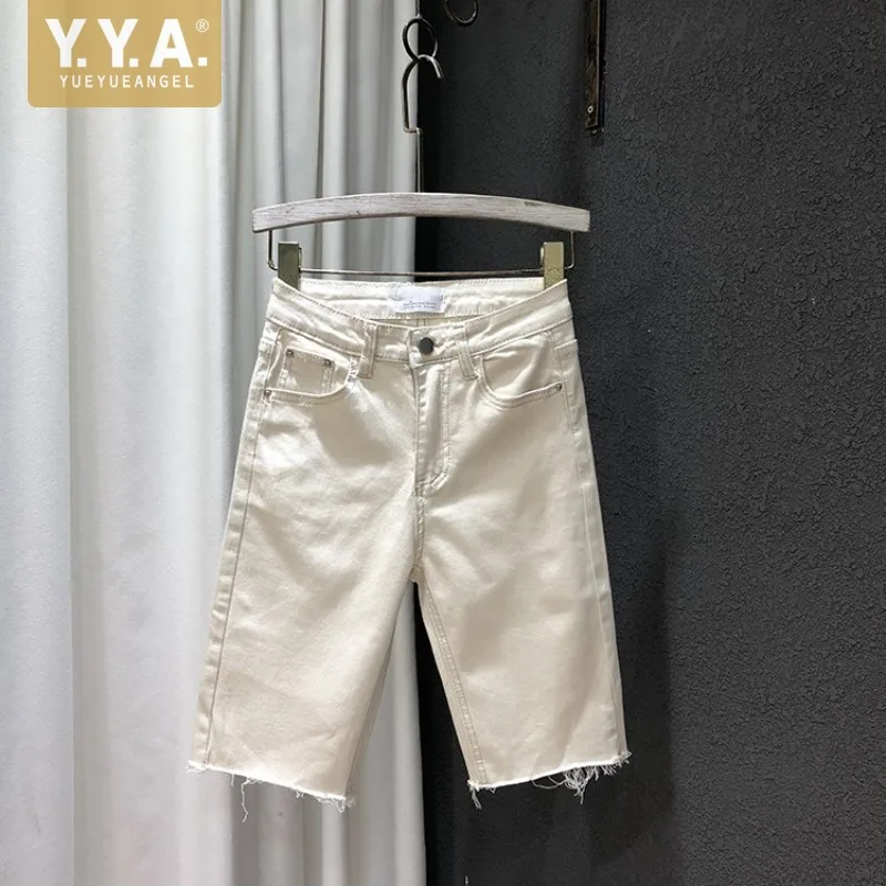 

Летние женские сапоги до колена, Длина прямые джинсовые шорты с высокой талией, повседневные джинсовые шорты-бермуды Модные женские Slim Fit шо...