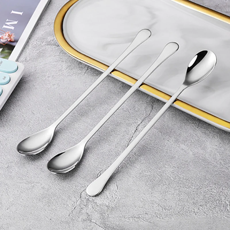 

Mixing Spoon Stainless Steel Long Handle Coffee Spoon Ice Cream Spoon Dessert Honey Spoon Kitchen Tableware Supplies