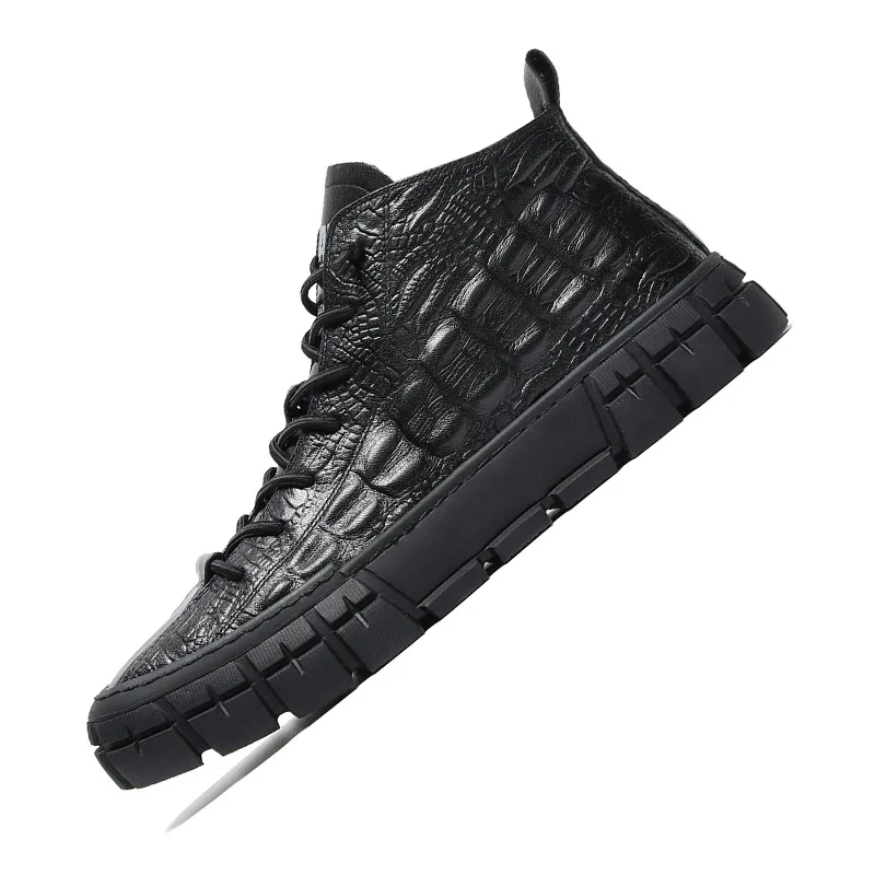 Новые мужские кожаные повседневные туфли с крокодиловым принтом высокие берцы