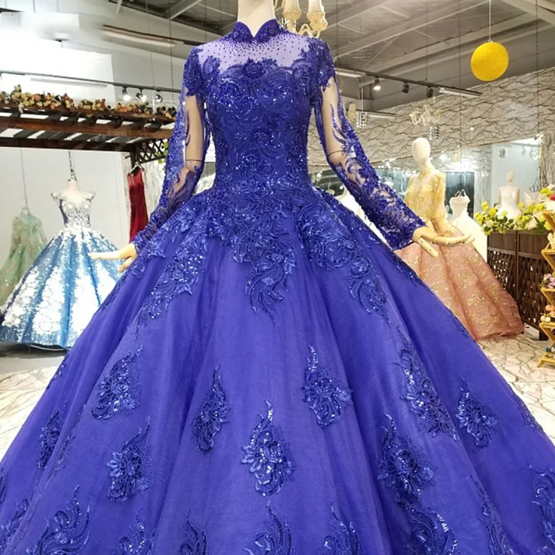 LS324771 синее мусульманское puffy vintage вечернее платье для матерей невесты с длинными
