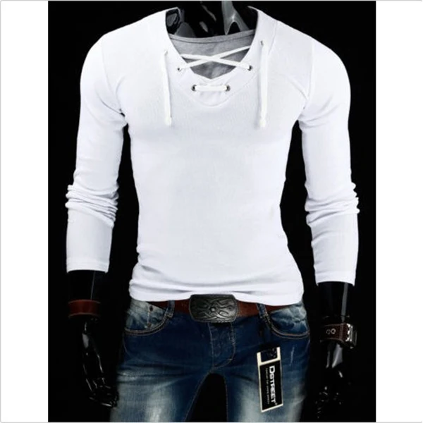 Мужская модная футболка с длинным рукавом и V-образным вырезом | одежда