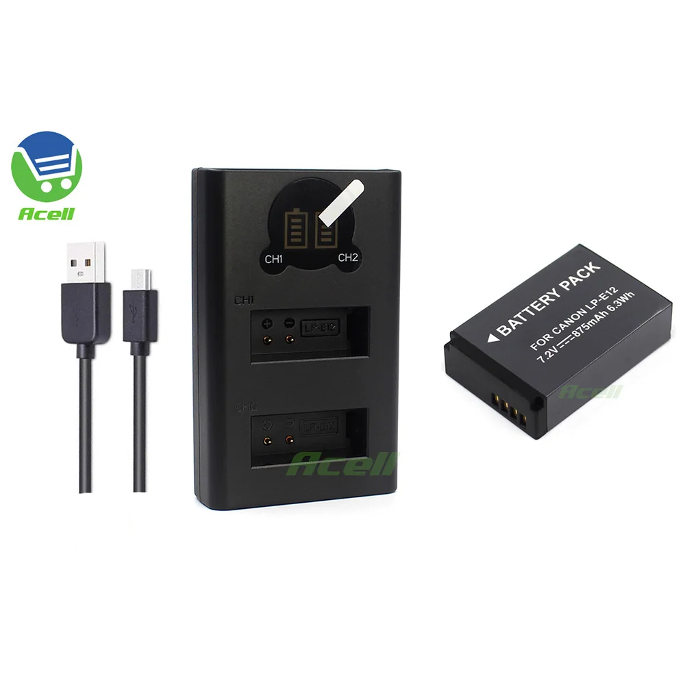 LP-E12 аккумулятор + ЖК USB двойное зарядное устройство для Canon EOS M200 / M100 M50 M10 M2 M 100D Kiss X7