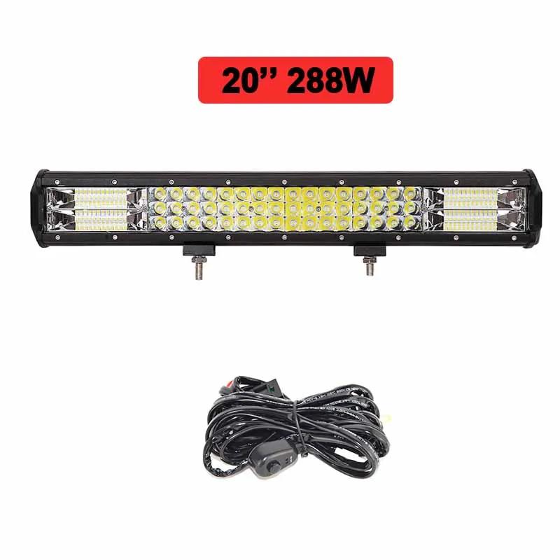 288w with wire kit 1" 17" 20''2" 28" 3" 7D светодиодный светильник Бар Offroad 288 Вт 324 комбо луч светодиодный фар дальнего света 12v 24v для грузовиков, внедорожников, квадроциклов, наводненных 4WD 4x4 - Цвет: 288w with wire kit