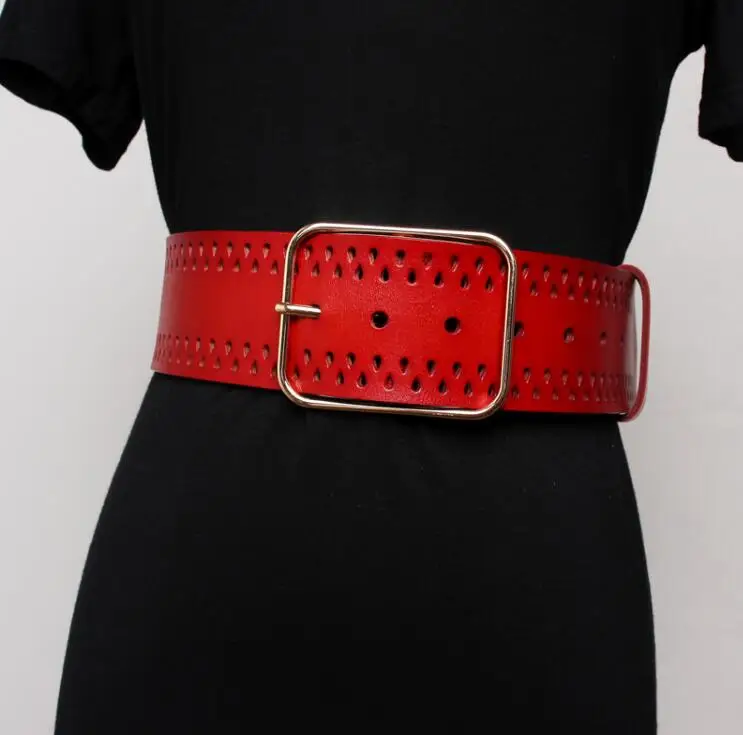 

Women's runway fashion hollow out genuine leather Cummerbunds female Dress Corsets Waistband Belts decoration wide belt R3116