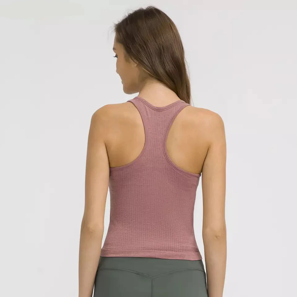 LuLuwomen RIBBED Slim Fit Gym Fitness Workout Tank Top Women Racerback Sport Training Vest Sleeveless Shirts with Built In Bra