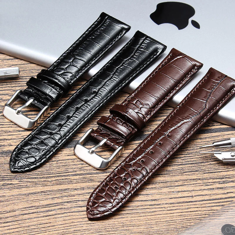 

Genuine Leather Watch Band Strap Stainless Steel Buckle Clasp 16 - 24mm Watchband Gift New 2019 D20