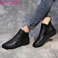 genuine leather shoes women boots 2021 autumn winter fashion handmade ankle boots warm soft outdoor casual flat shoes woman