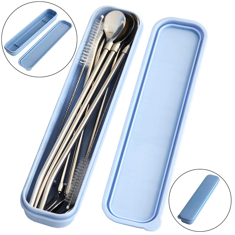 Многоразовая ложка соломинки для напитков ценная упаковка 6 шт. с 2 чистыми