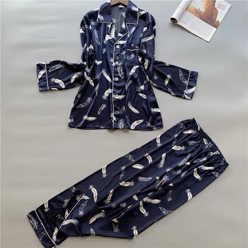 Мужская пижама с длинным рукавом и принтом комплект одежды для сна из двух