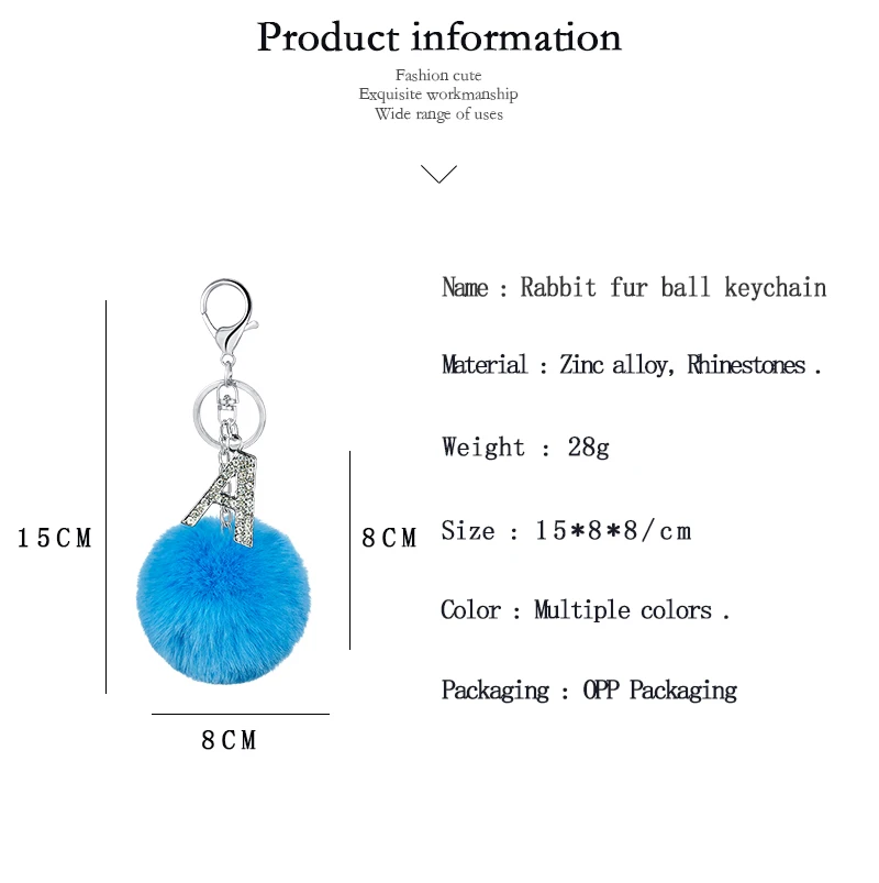26 цветов Английский алфавит меховой шар брелок креативный женский маленький