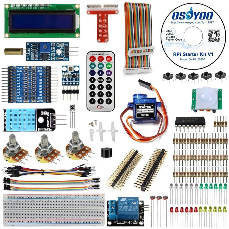 Raspberry Pi 3 стартовый комплект Ultimate Learning HC-SR501 датчик движения 1602 lcd SG90 сервопривод светодиодный резисторы