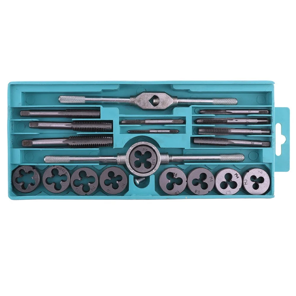

Flexsteel 20pcs Alloy Steel Tap and Die Set 58-62HRC Metric Thread Plug Tap Wrench Tool Dies Holder Screw Tap Car Hand Tool Set