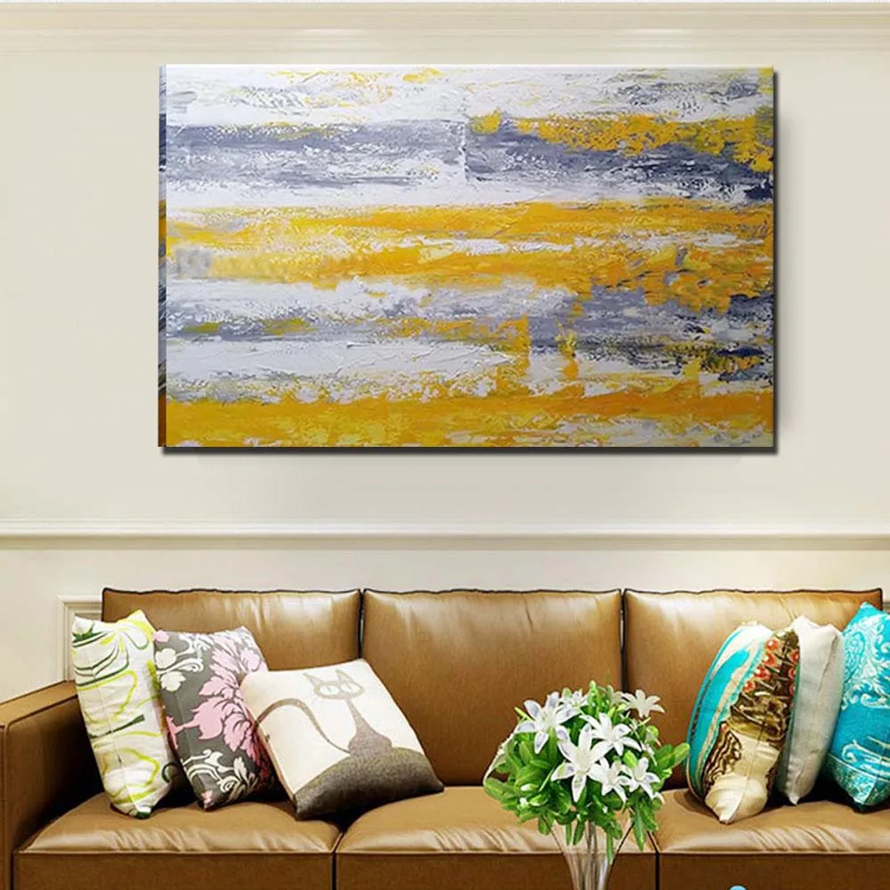 

Hand Painted Modern Abstract Golden Foil Seascape Art Oil Painting On Canvas Wall Pictures Living Room Home Decor Drop Shipping