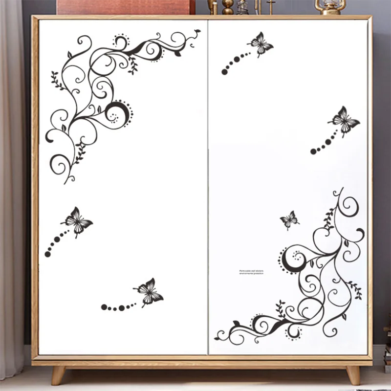 

Black Butterfly Flower Vine Wall Sticker Living Room Sofa TV Background Decoration Wallpaper Bedroom Home Decor Art Decals