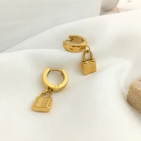 monlansher gold silver color geometric lock drop earrings metal titanium steel drop earrings minimalist earrings jewelry 2021