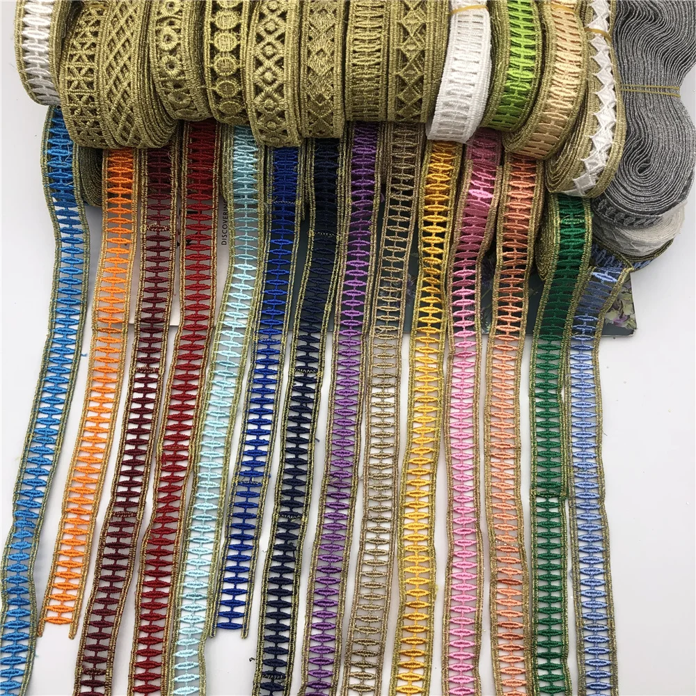 Африканская цветная вышитая золотая тесьма 10 ярдов кружевная обрезная лента