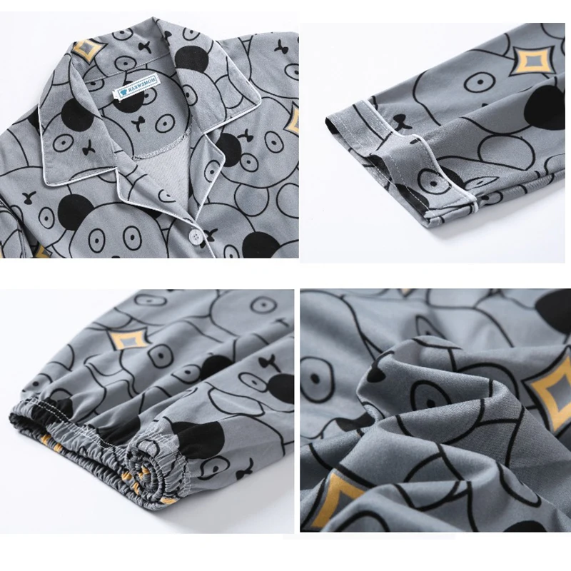 CAIYIER Men Pajamas Set Winter Loungewear Cartoon Print Loungewear Male Long Sleeve Pijama + Elastic Pants Home Clothes L-3XL