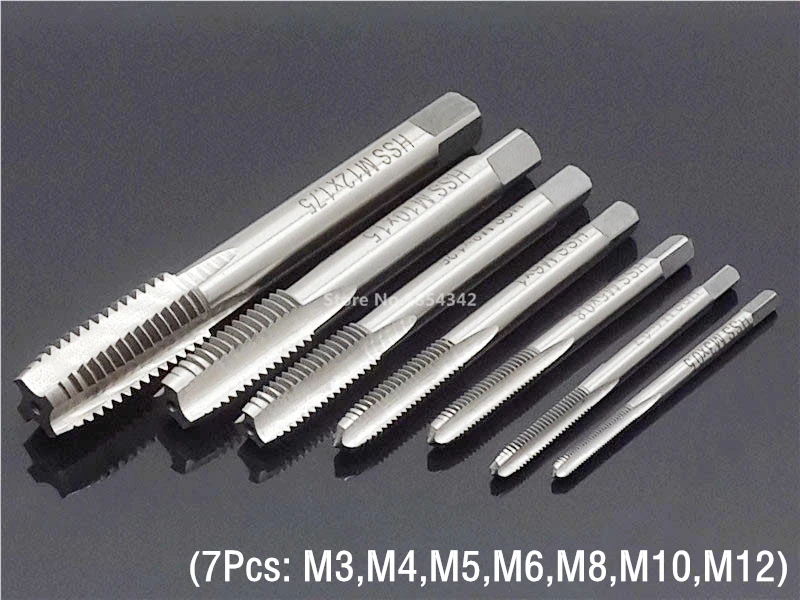 

7PCS Set HSS Machine Spiral Point Straight Fluted Screw Thread Metric Plug Hand Tap Drill 3-12MM Tapping Screw Tap