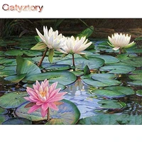 gatyztory painting by numbers kits for adults handmade unique gift pond lotus flower oil paint by number 40x50 framed wall arts