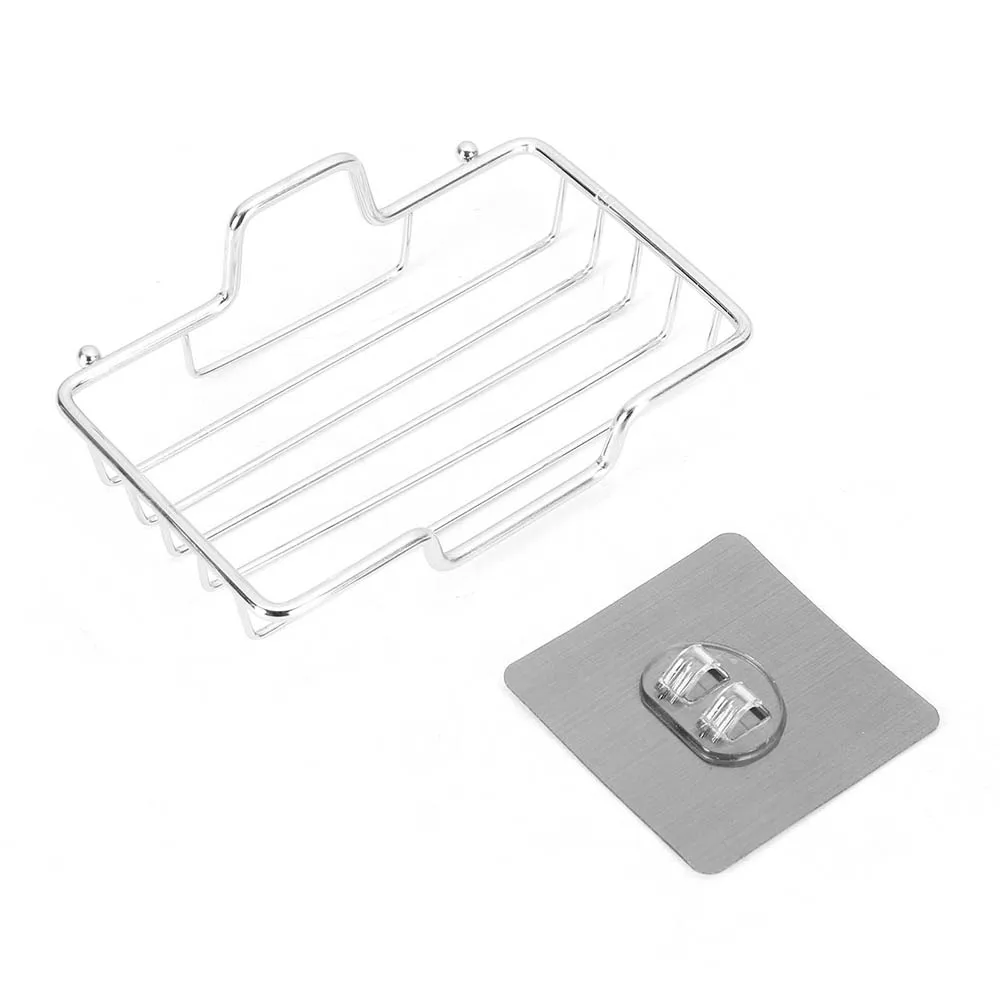 

Bathroom Soap Storage Box Dish Wall Mounted Storage Plate Tray Drain Dish Stainless Steel Sponge Organizer Holder Self Adhesive
