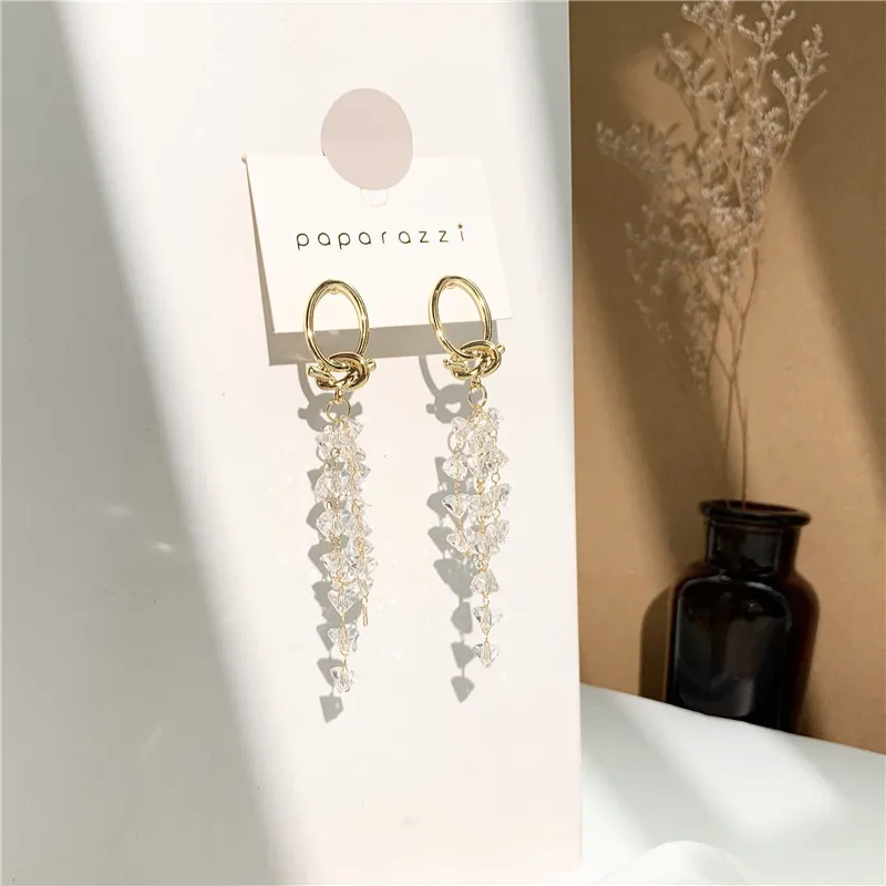 Новые модные темпераментные длинные серьги гвоздики с кристаллами и