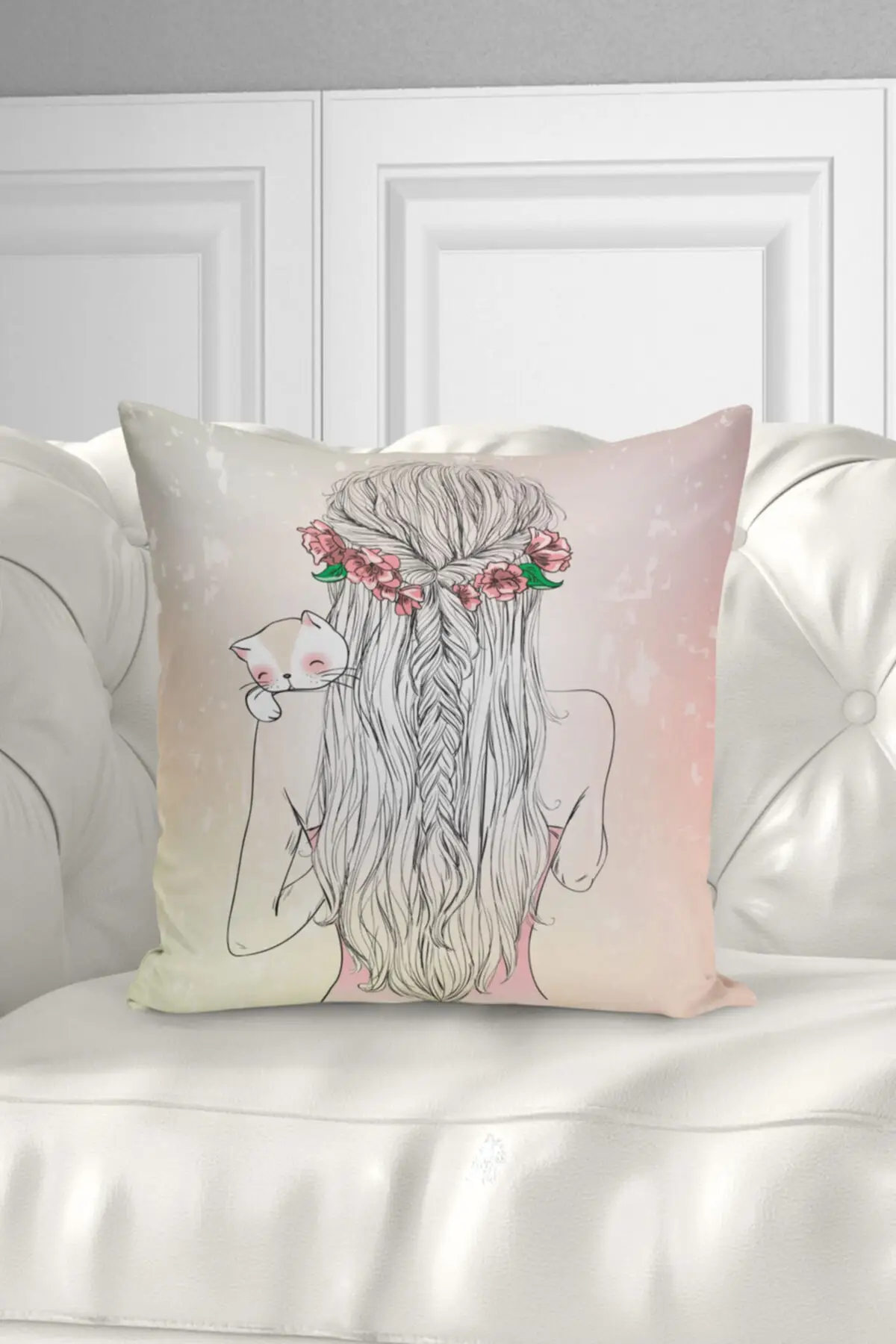 

One Side Digital Printing Special Design Cute Girl Silhouette Themed Decorative Modern Pillow Case Home Decoration Gift 2021