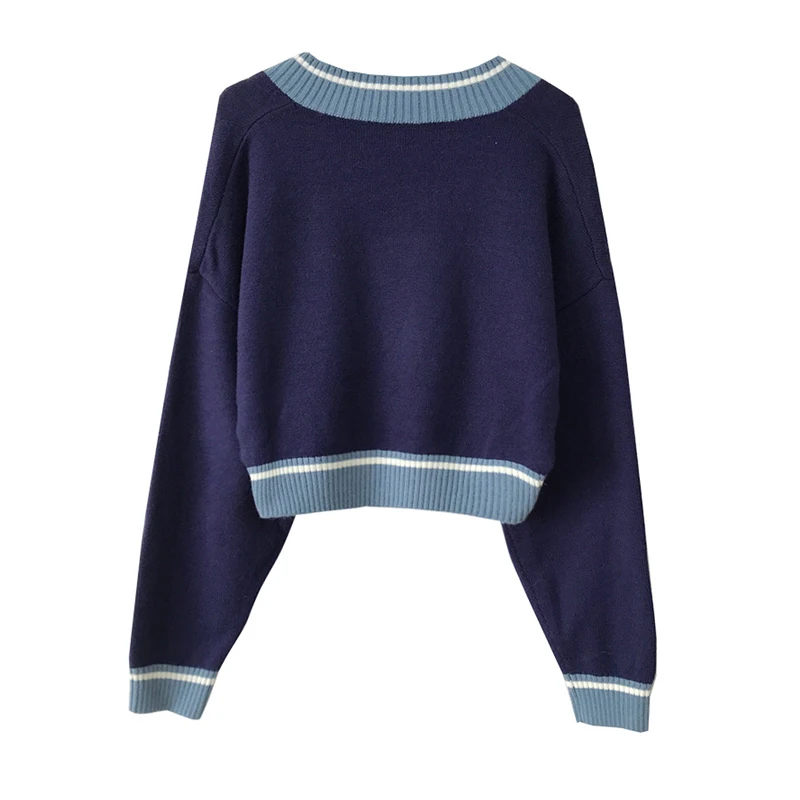 Женский трикотажный пуловер с V-образным вырезом и длинным рукавом | Женская