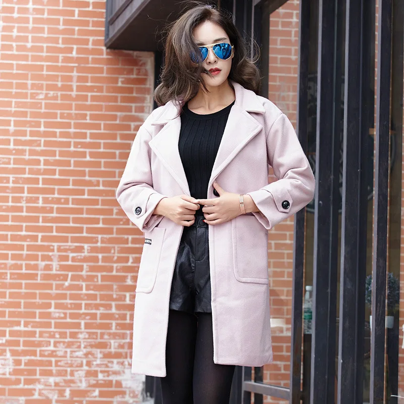 

Warm Long Coat for Casual Women Fashion Loose Long Wool Coat and Jacket Solid Single Breasted Pockets Women Clothes