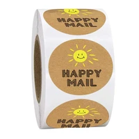 kraft happy mail stickers 1 5 inch mail business labels with smile envelope package labels for christmas gifts 500 pcs per roll