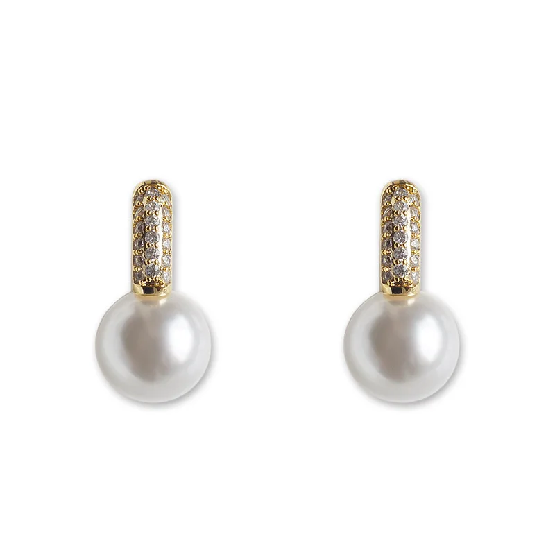 

Retro High Sense French Romantic Pearl Pendant Earrings For Woman 2021 New Fashion Zircon Gold Jewelry Party Girls Earrings