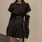 NiceMix, черный комплект, трапециевидная Женская пикантная мини-юбка с высокой талией, уличная одежда, Женская плиссированная юбка в стиле панк с боковыми карманами
