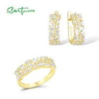santuzza genuine 925 sterling silver jewelry set for women white cubic zirconia gold color ring earrings set luxury fine jewelry