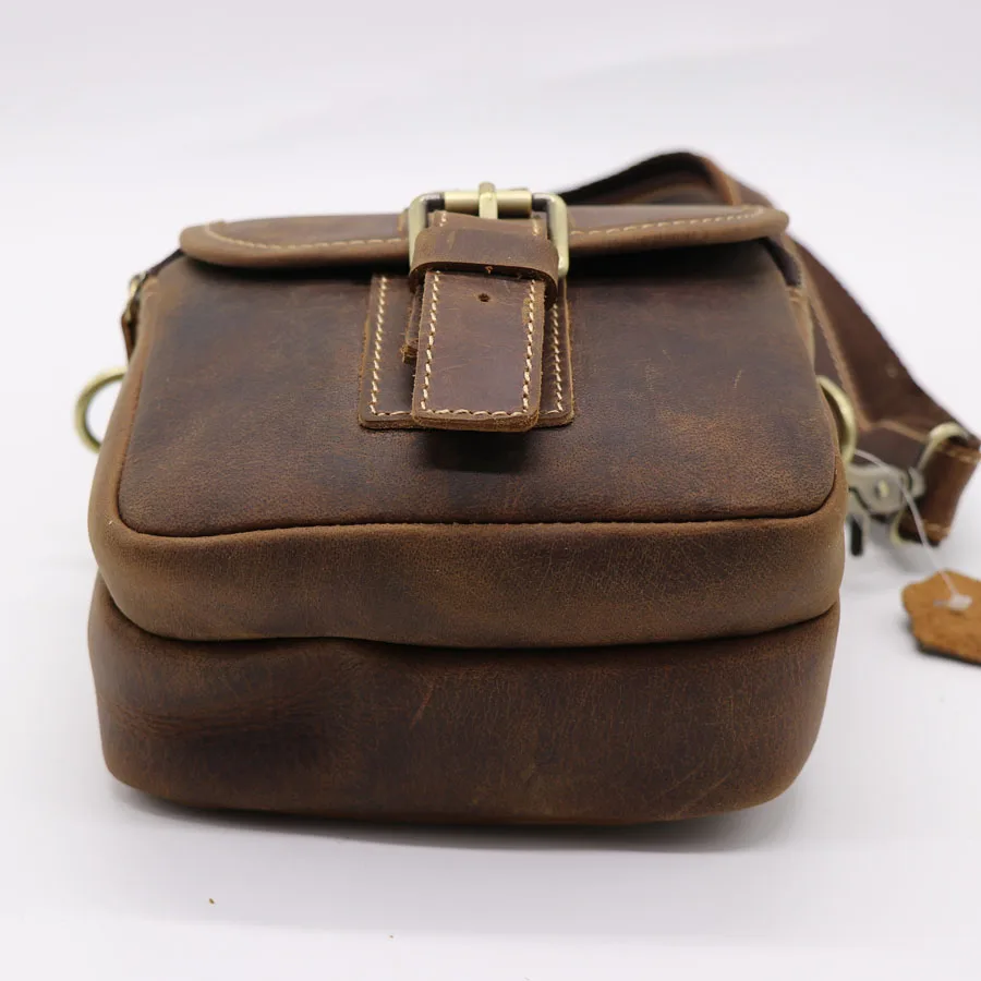 

Handmade Founctional Men Waist Belt Bag Crazy Horse Genuine Leather Men's Small Crossbody Shoulder Bag Mobile Phone Wallet Pack