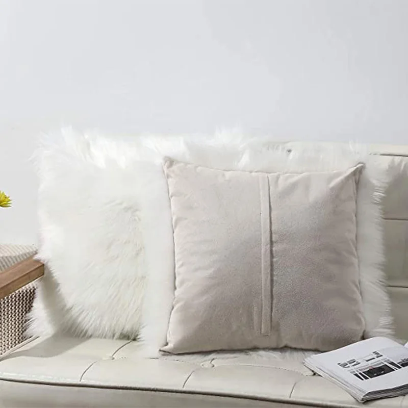 Длинная пушистая наволочка мягкая удобная плюшевая для диванной подушки