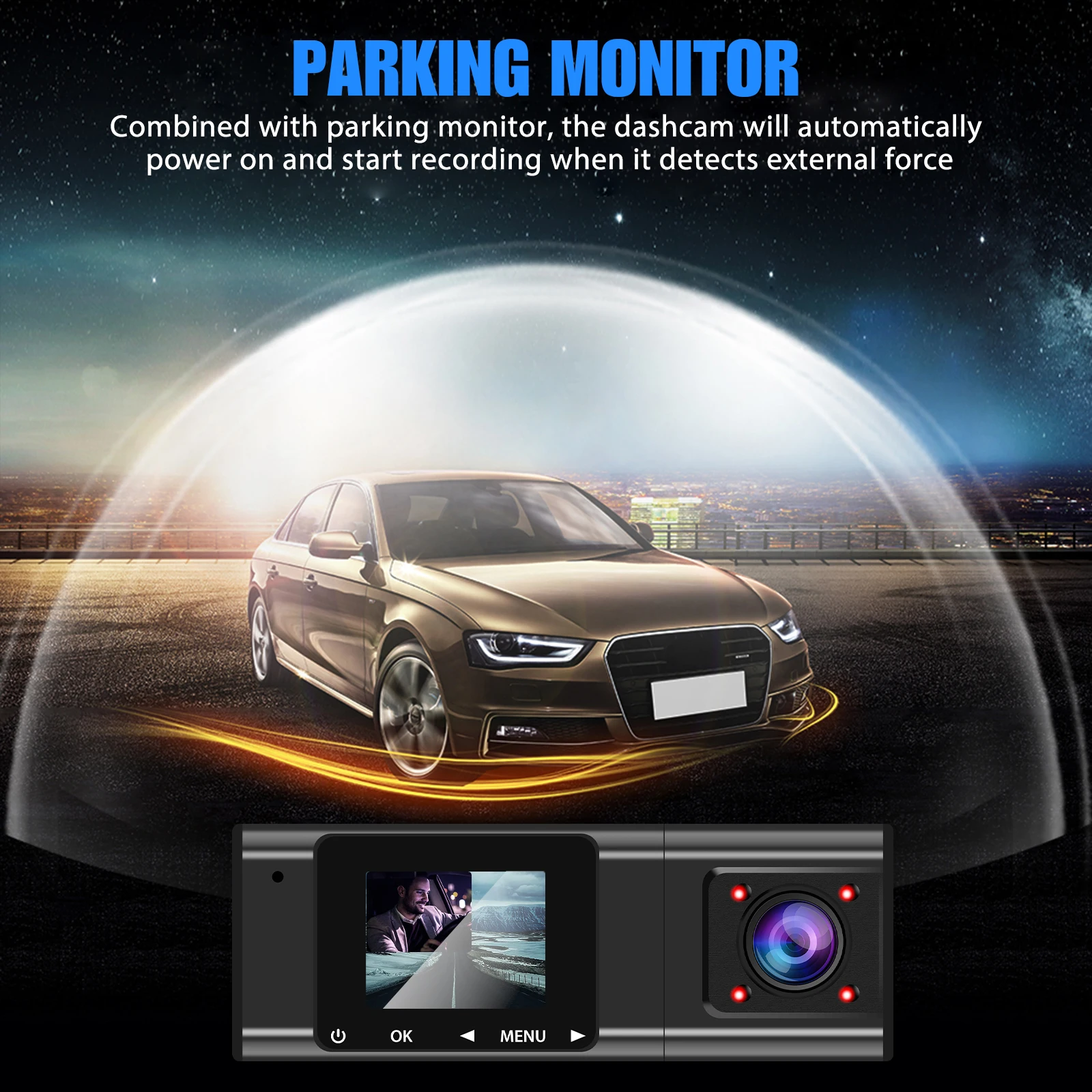 $49.83 3 Camera Dash Cam 1080P Front and Inside with GPS Vehicle Black Box  Driver Recorder for Taxi Uber CAR DVR  720P Rear Camera