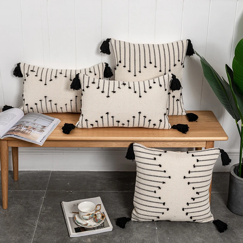 

Geometric cushion cover Tassels pillow cover Woven Thick Rug Cushion cover For Home decoration Sofa Bed 45x45cm/30x50cm