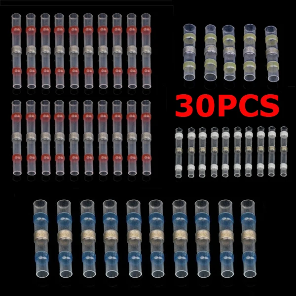 

30PCS Solder Sleeve Seal Heat Shrink Butt Connectors Wire Splice Terminals Waterproof Red Blue WAite Yellow