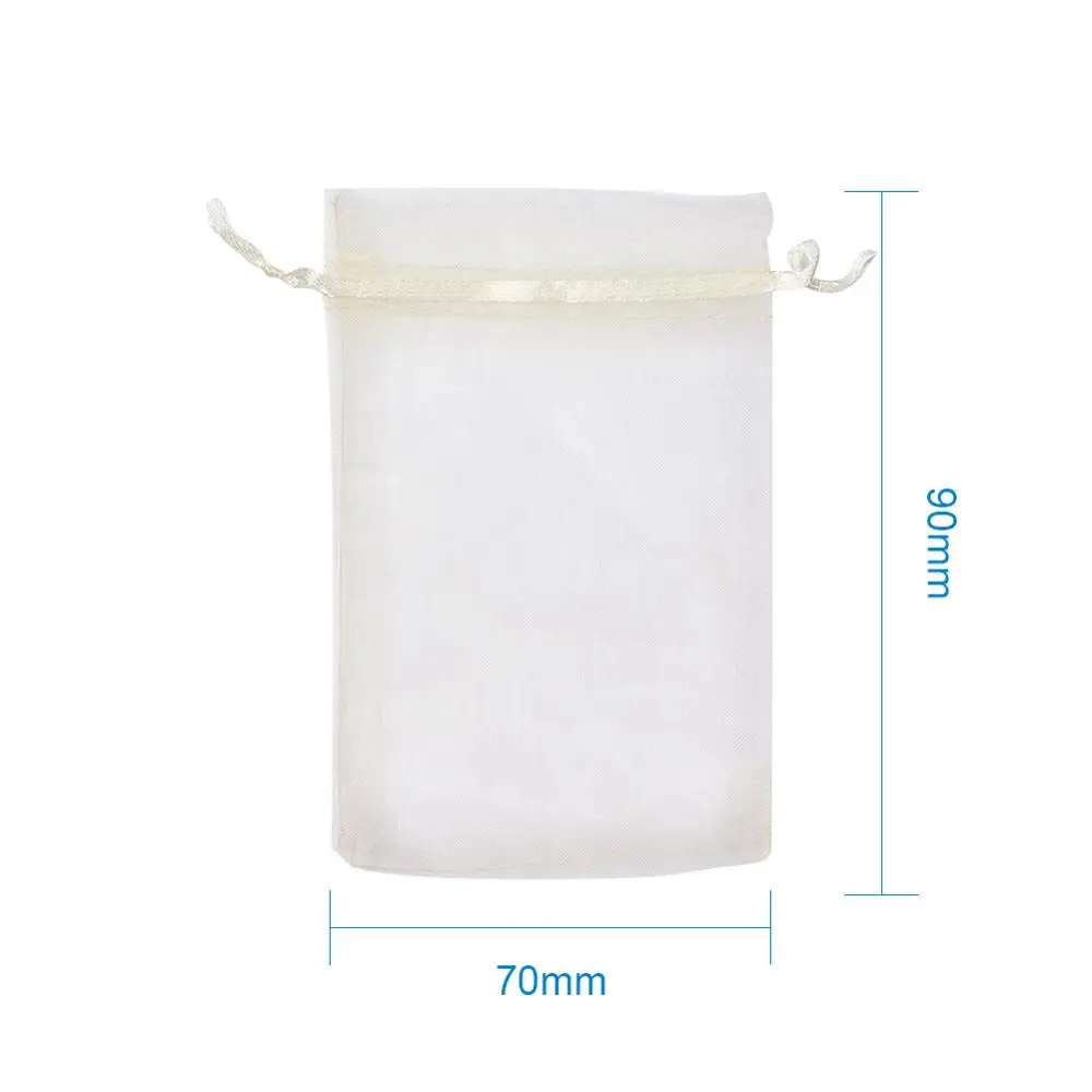 

100pcs 9x7cm Organza Bags with Ribbons Creamy White for Jewelry Packaging Display Jewelry Pouches Wedding Gift