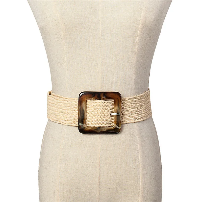 

Hot Fashion Womens Vintage Braided Waist Belt Stretch Elastic Wood Buckle Dress Waistband new