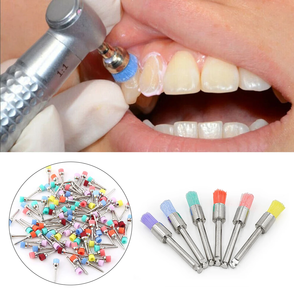 

100pcs Dental Nylon Polishing Brushes Disposable Dental Care Brush Head Teeth Whitening Tools Small Flat Polishing Prophylaxis