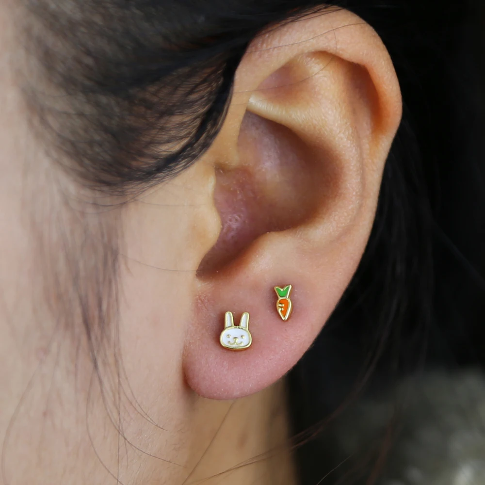 

New arrived real 925 sterling silver mini Rabbit Carrot Shap stud earring with gold plated animals earring jewelry for women