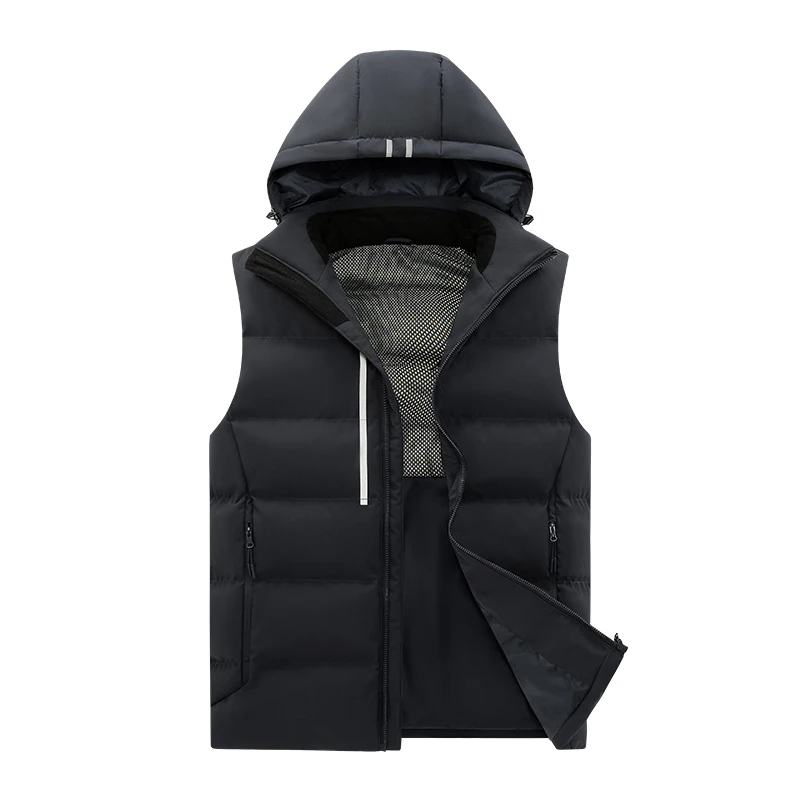 

Manufacture New Padded Down Coats Hat Detachable Design Winter Warm Skincare Vest Jacket Men