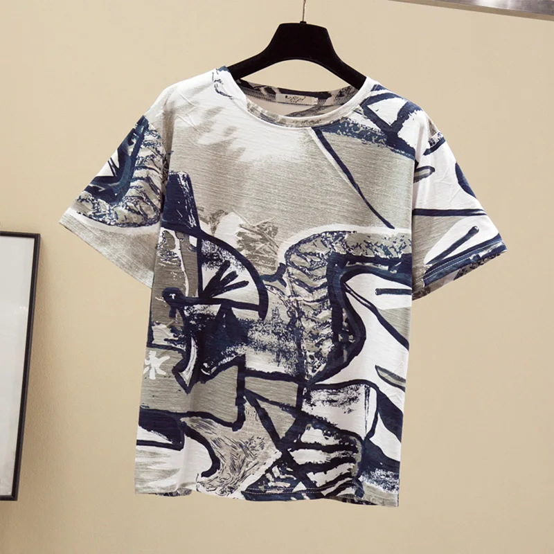 

Summer new Fashion Creativity printing pattern short-sleeve T-shirts Female loose Casual Comfortable Round neck women tops