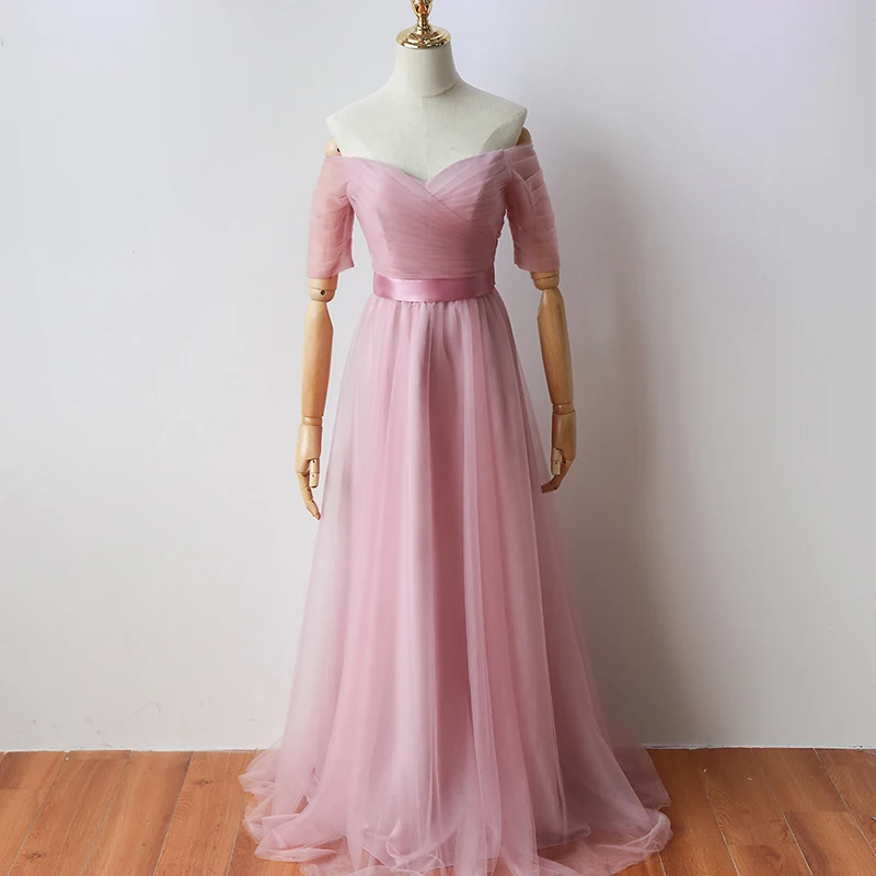 Платье для подружки невесты свадебное длинное фиолетовое Тюлевое платье с V