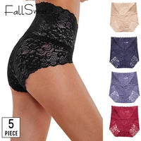 fallsweet 5 pcslot transparent women panties lace underwear sexy see through panties high waist briefs 3xl
