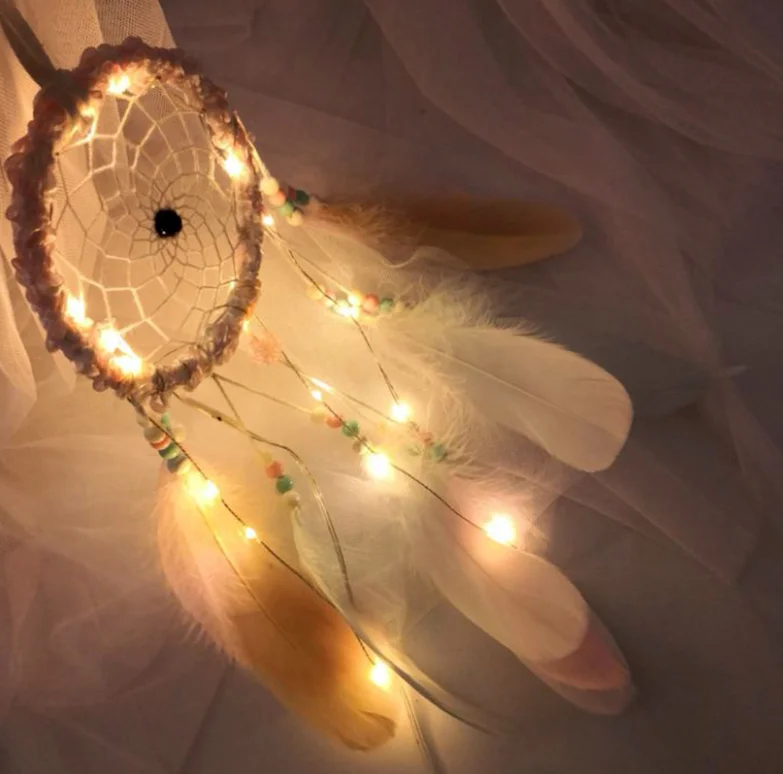 Светодиодная лампа с перьями ручной работы ночной Светильник мечта приманкой на