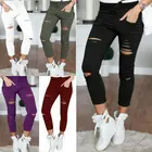 Новинка 2020, модные повседневные женские пикантные декорированные джинсовые брюки-карандаш с высокой талией, брюки, спортивная одежда