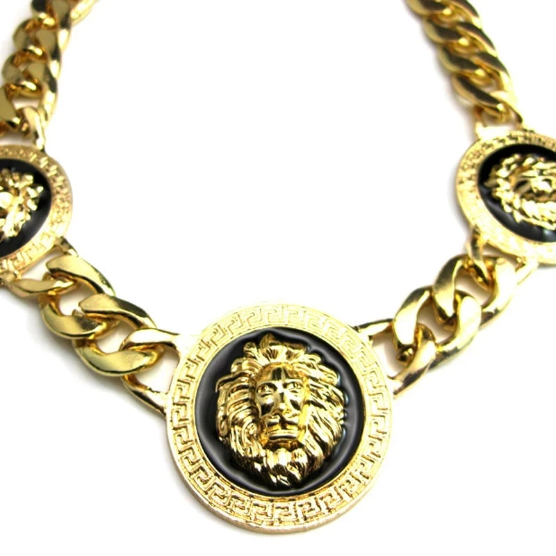 

Fashion 3 Lion Heads Punk Gold Plated Crude Chain Pendants Necklaces Statement Girl Hip Hop Alloy Cuban Chain Jewelry